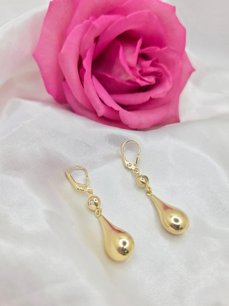 14KT ELEGANT TEARDROP PENDANT HOOPS EARRINGS Weight 3.5GR