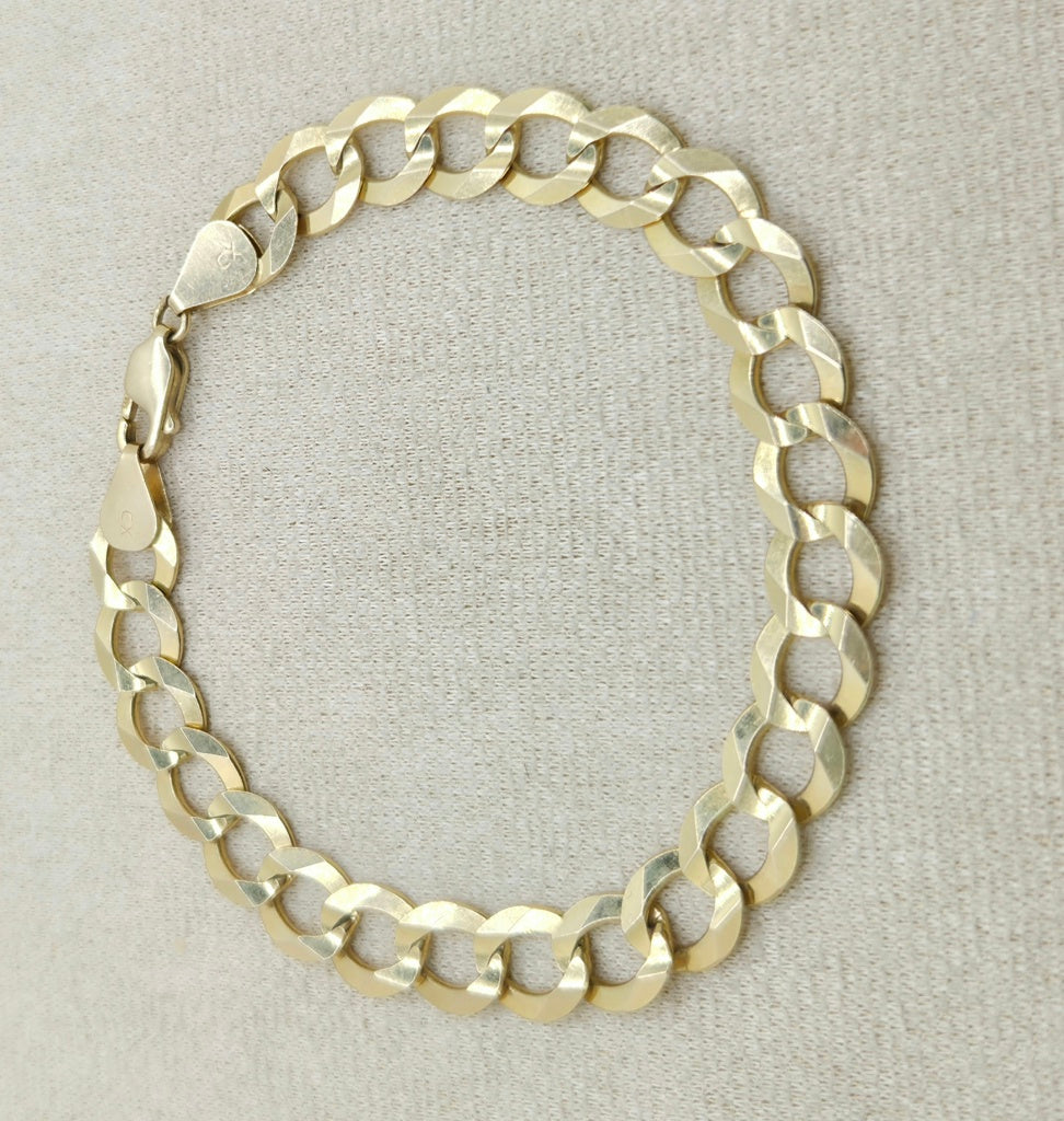 14KT SOLID CUBAN CURB FLAT BRACELET Size 8.5INCH 10MM Weight 17.5GR