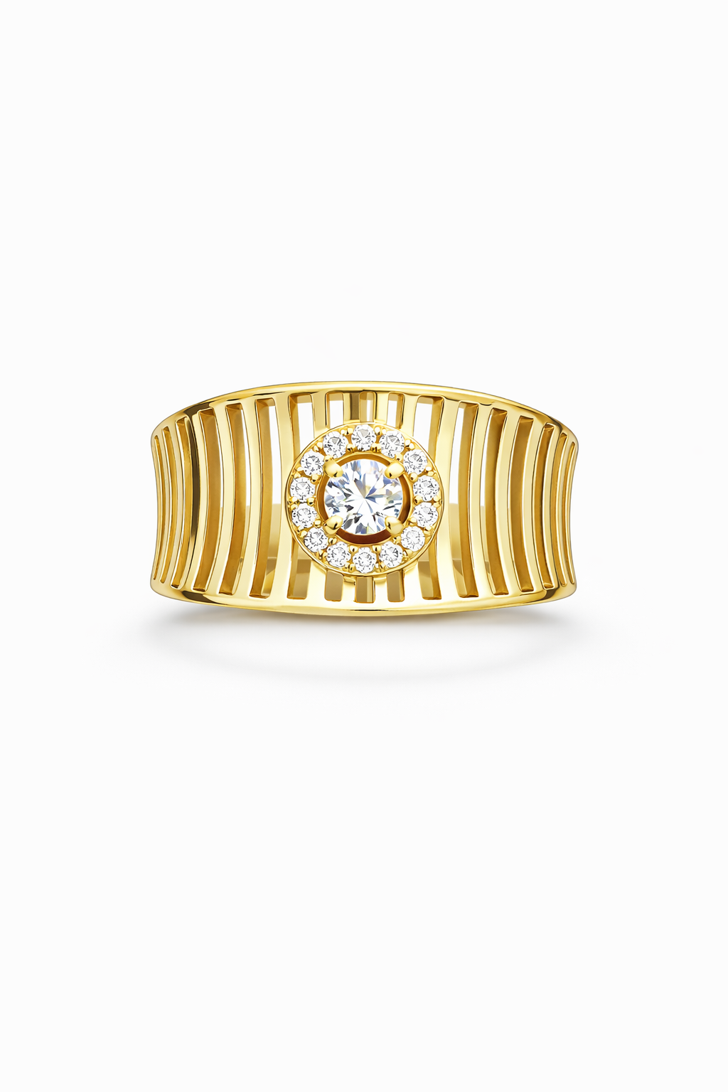 10KT MODERN NET DESIGN BACKGROUND STONE CENTER RING Size 7 Weigth 2.4GR