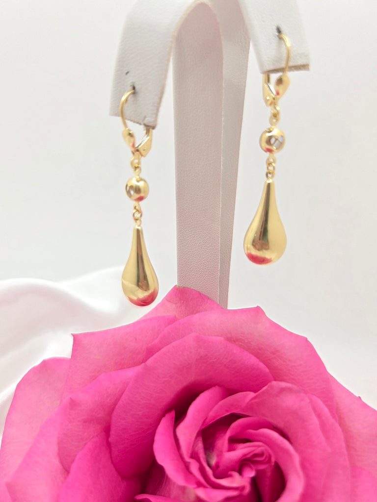 14KT ELEGANT TEARDROP PENDANT HOOPS EARRINGS Weight 3.5GR