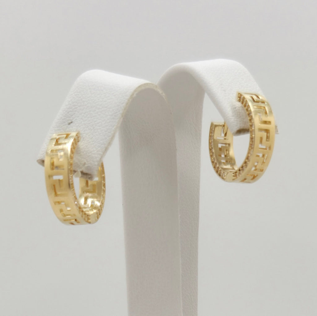 10KT GREEK STYLE HOOPS EARRINGS CZ Size SMALL Weight 2.8GR