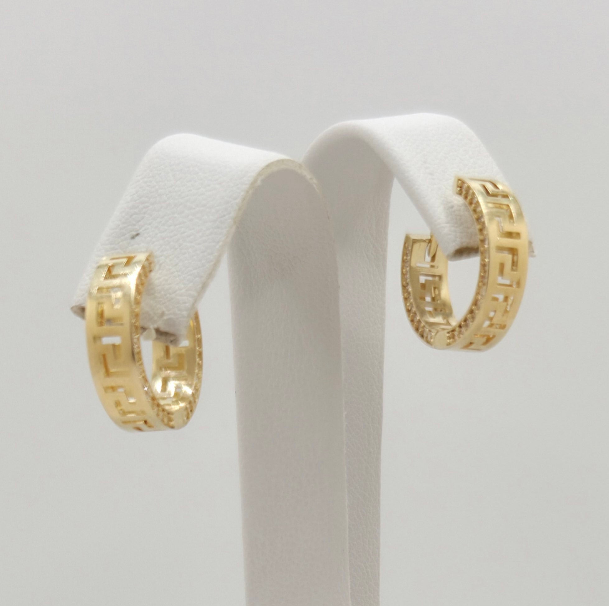 10KT GREEK STYLE HOOPS EARRINGS CZ Size SMALL Weight 2.8GR