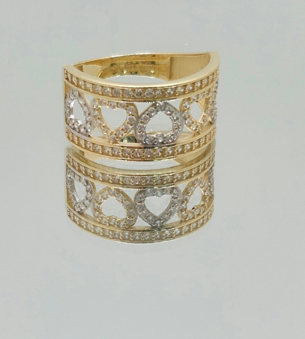 14KT CZ SMALL TWO TONE HEARTS RING Size 7 Weight 3.1GR