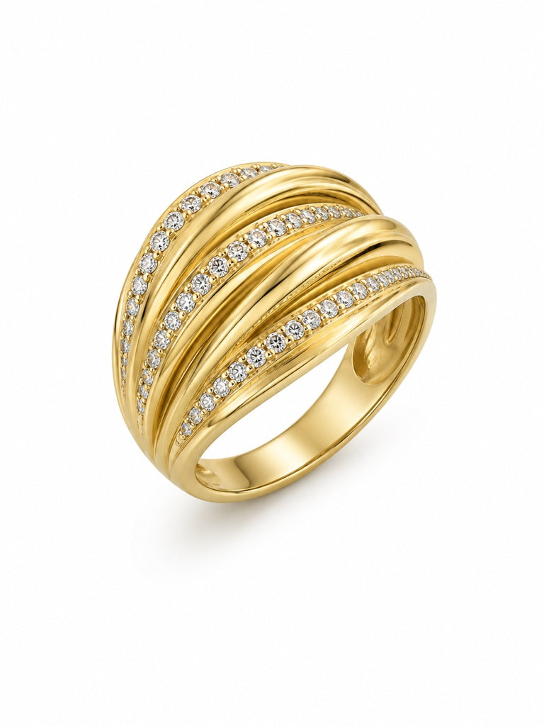 10KT MODERN CZ DETAILS FIVE ROW DESIGN RING Size 8-8.5 Weigth 3.8GR
