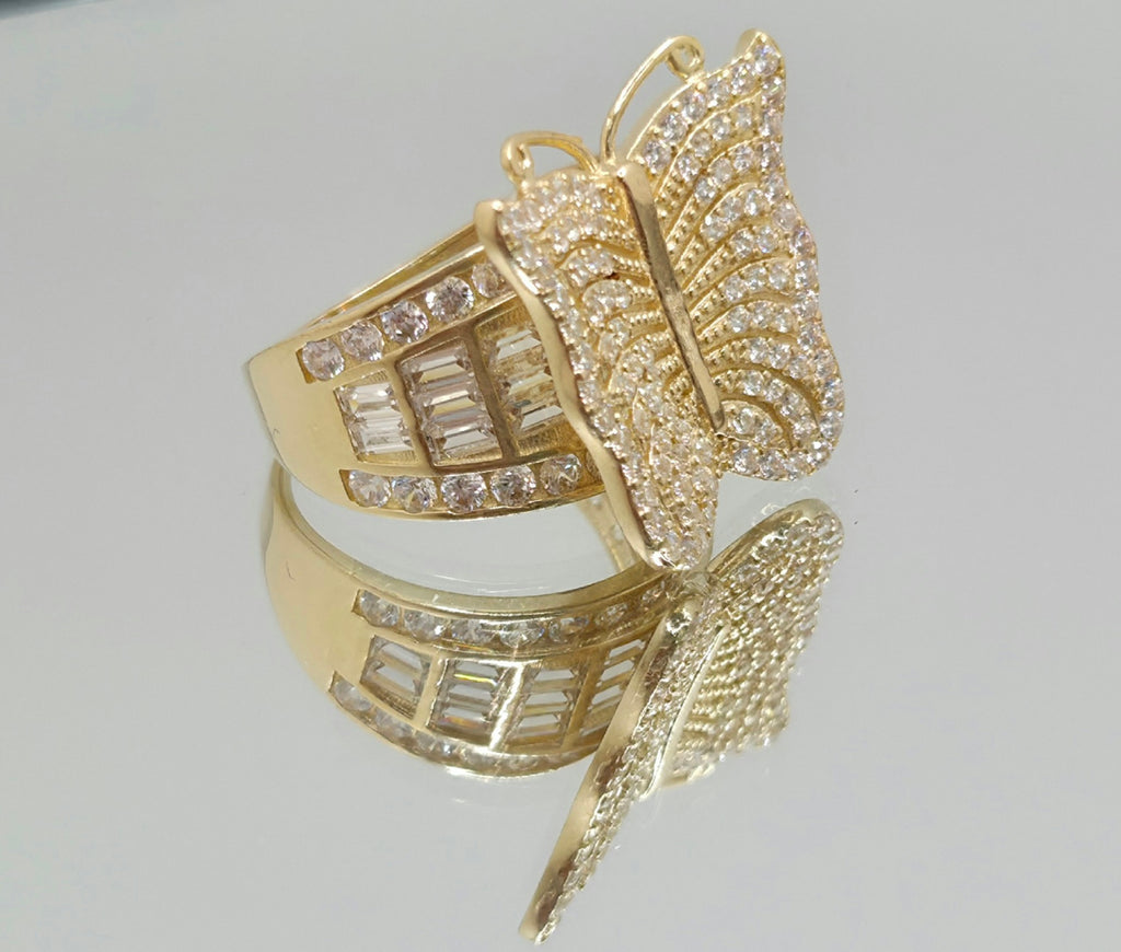14KT CZ BIG BUTTERFLY RING Size 7 Weight 6.7GR