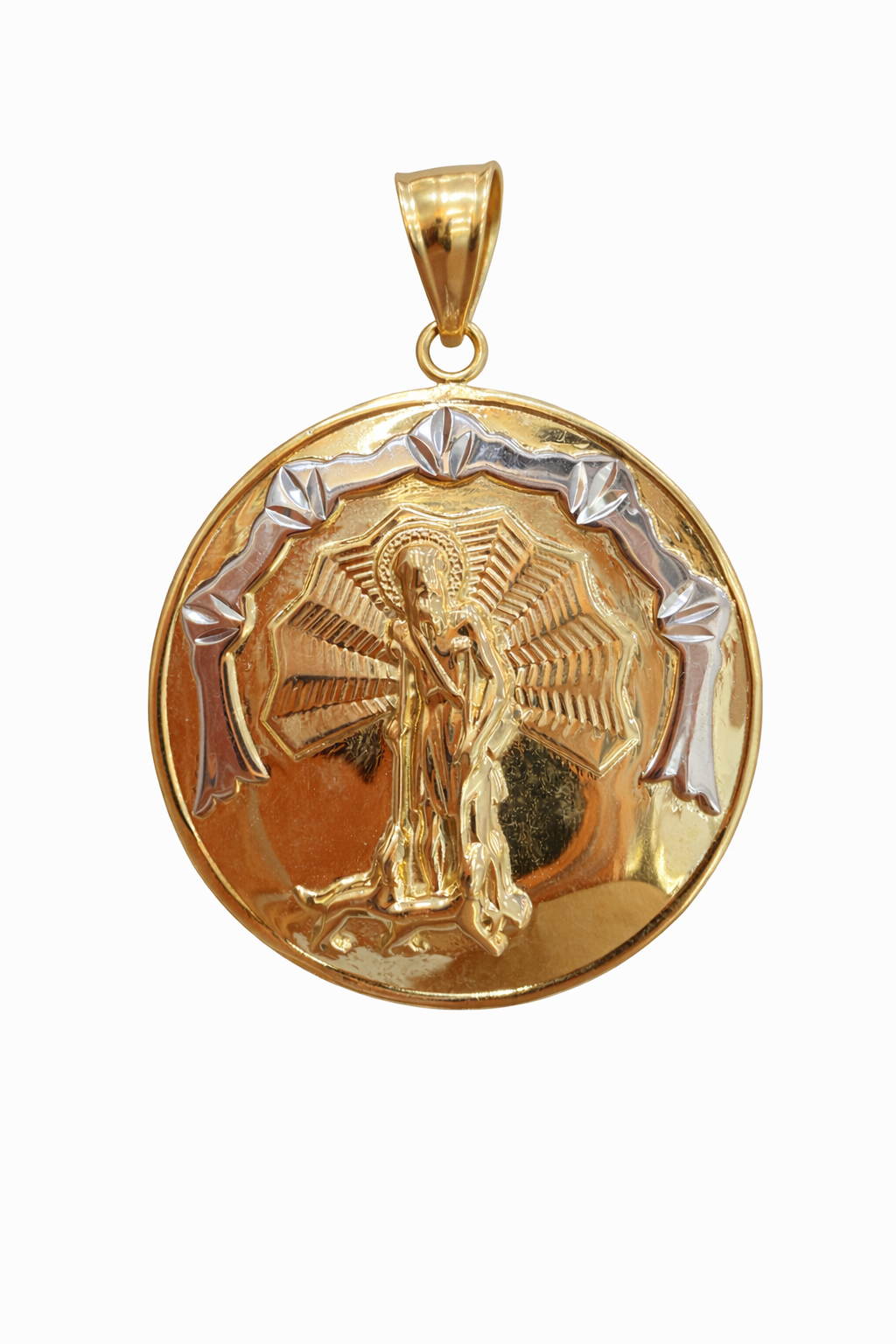 10KT MEDIUM TWO TONE DETAILS SAN LAZARO ROUND PENDANT Size MEDIUM Weigth 5.2GR
