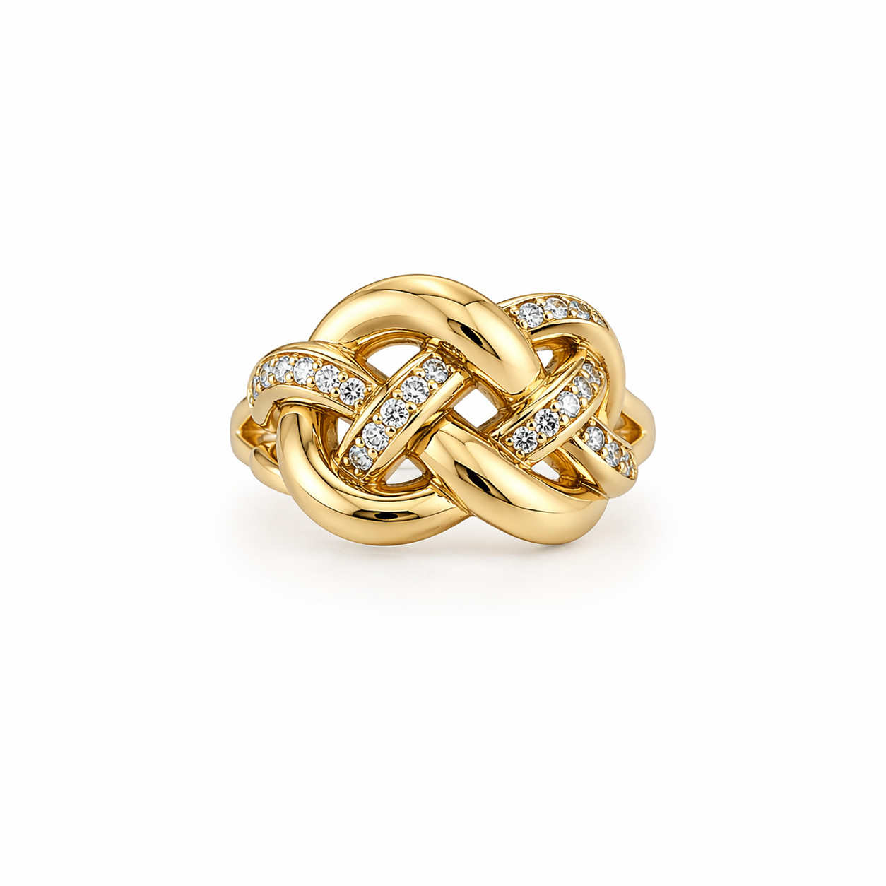 10KT EXOTIC INTERTWINED DESIGN CZ WOMAN'S RING Size 8 Weigth 2.7GR