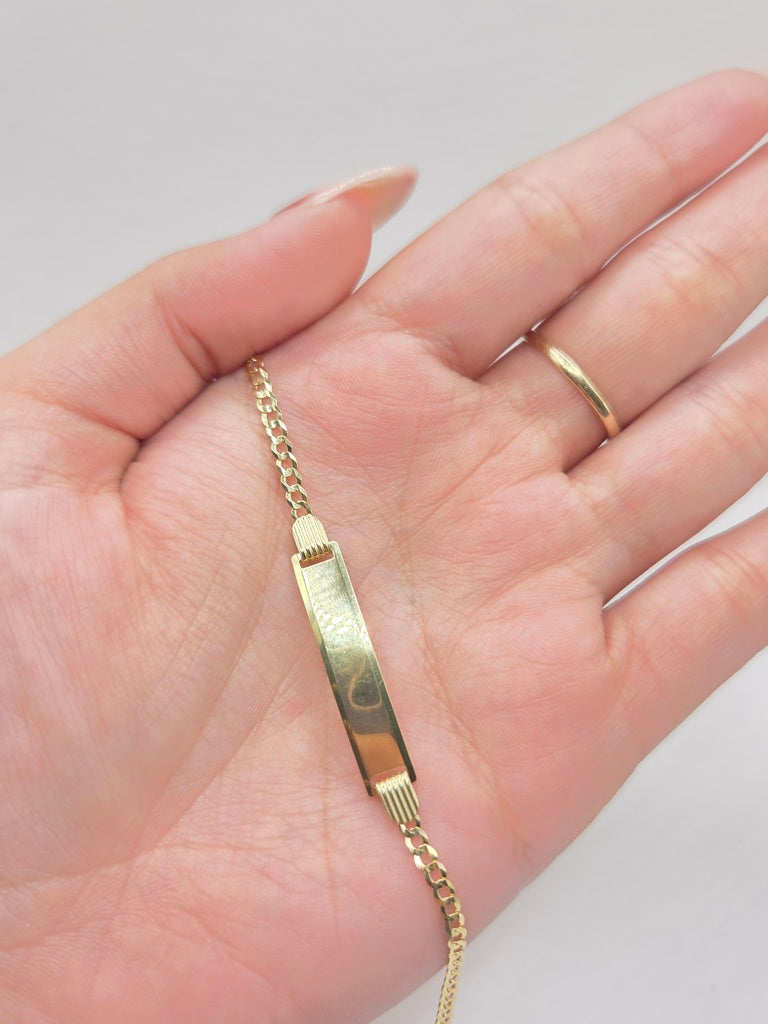 10KT SOLID ID CUBAN CURB FLAT BRACELET Size 5-6INCH 2.5MM Weigth 2.5GR