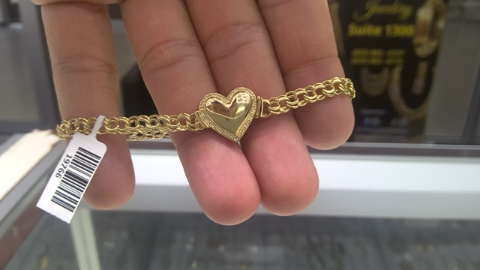 14KT ENGRAVABLE CHINESE HEART LINK BRACELET Size 7.5INCH 5.5MM Weight 5.2GR