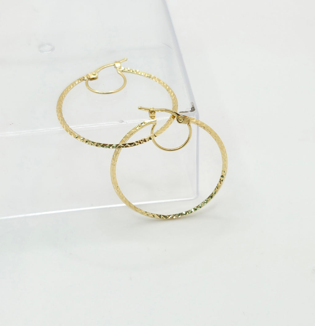 10KT MEDIUM FINE DIAMOND CUT HOOPS EARRINGS Weight 1.7GR