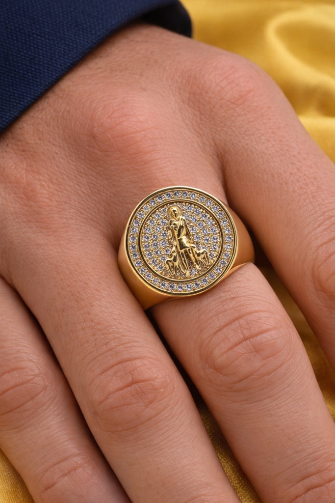 10KT ROUND CZ FRAME SAN LAZARO RING  Size 11.5 Weigth 7.2GR