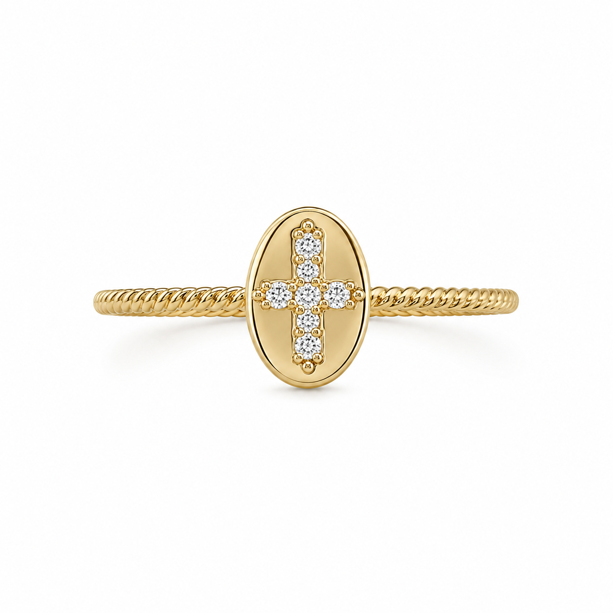 14KT SIMPLE AND DELICATE RING WITH A CROSS CZ DETAIL Size 7 Weight 1GR