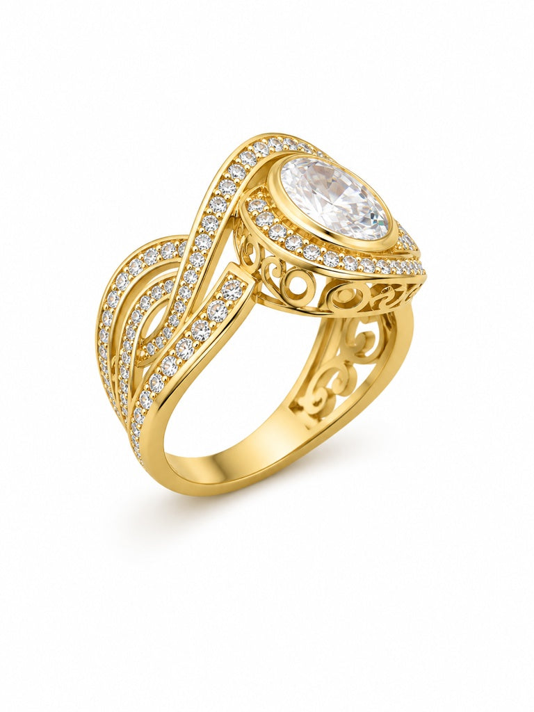14KT ELEGANT WHITE STONE OVAL DESIGN RING Size 7.5 Weigth 5.8GR