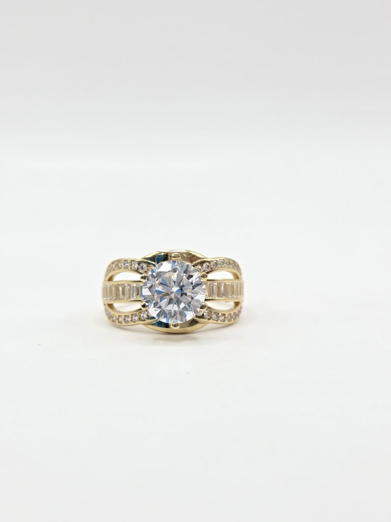 14KT BAGUETE DETAILS ROUND STONE PROMISE RING Size 7 Weigth 3.1GR