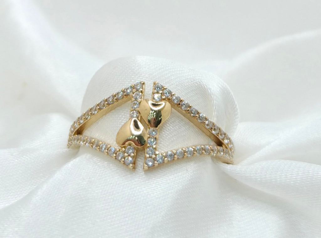 10KT DELICATE TWO SMALL HEART RING WITH ZIRCONIA Size 7 Weight 1.8GR