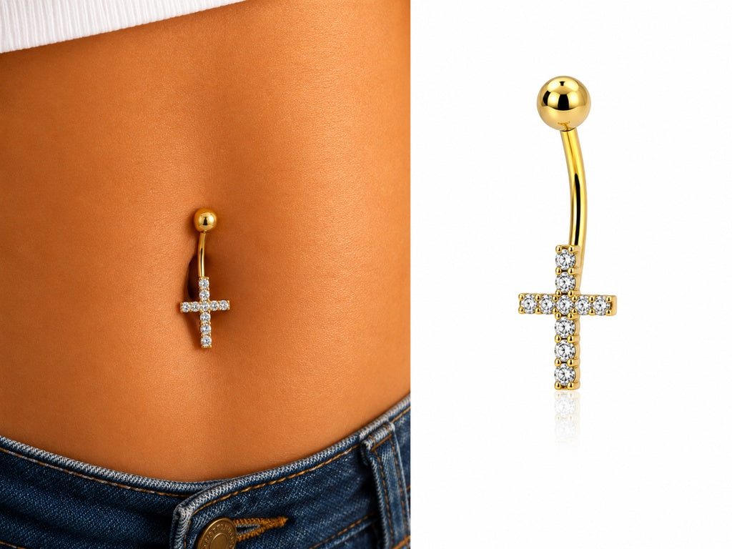 10KT CZ CROOS BELLY PIERCING Size S REF-166319/0000