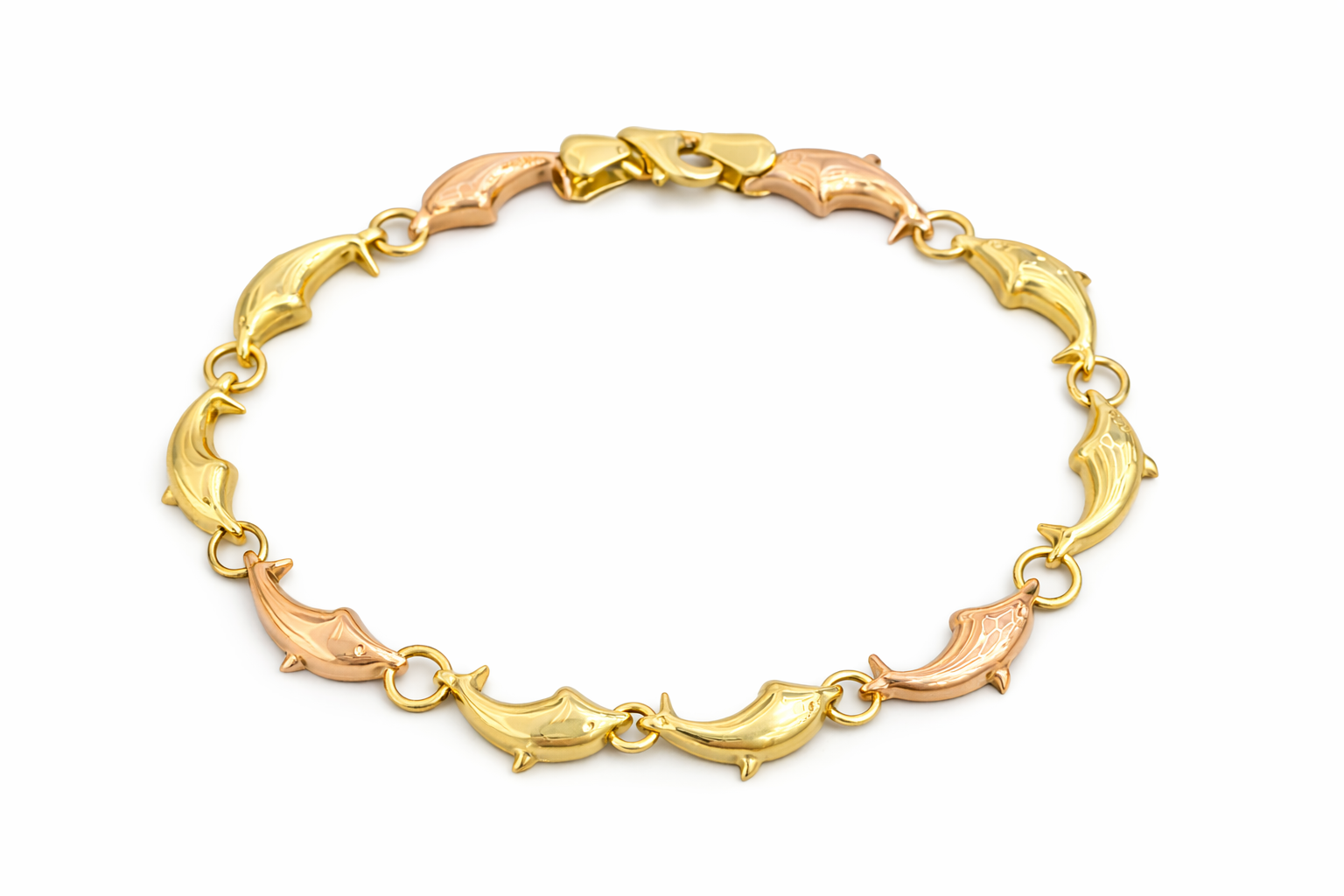 14KT DELICATE DOLPHINS BRACELETE Size 7INCH Weight 4GR