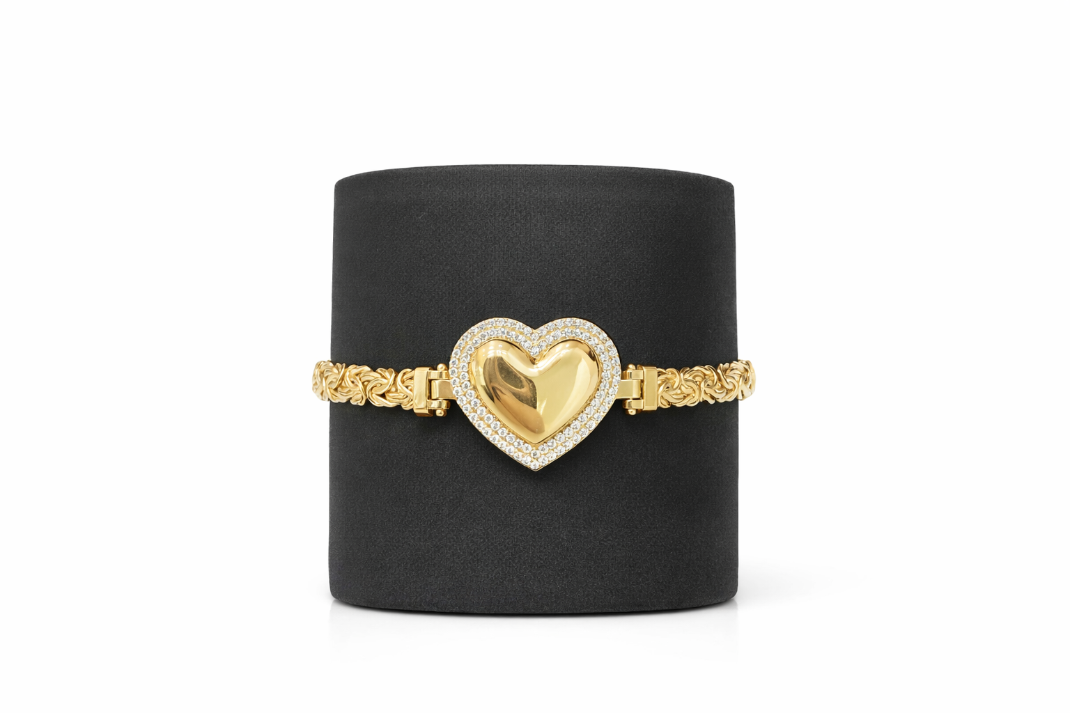 10KT LARGE HEART BYZANTINE BRACELET Size 7.5INCH Weigth 9.2GR