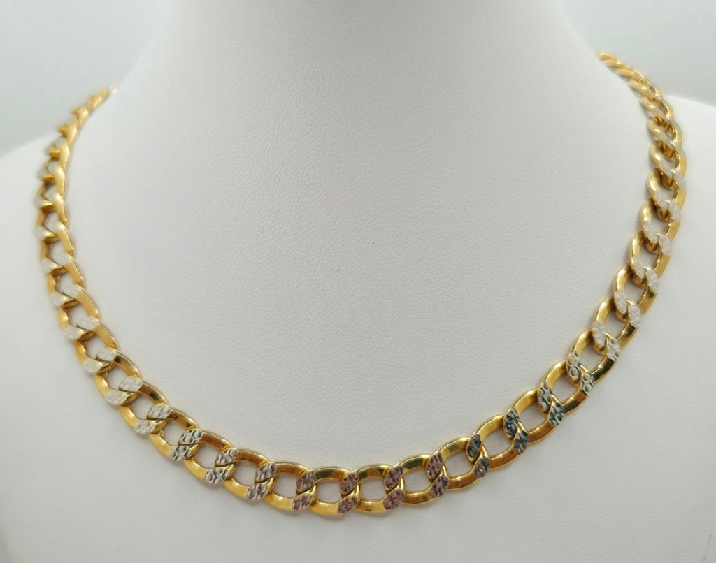 10KT TWO TONE CUBAN CURB FLAT CHAIN Size 24INCH 8MM Weight 26.6GR
