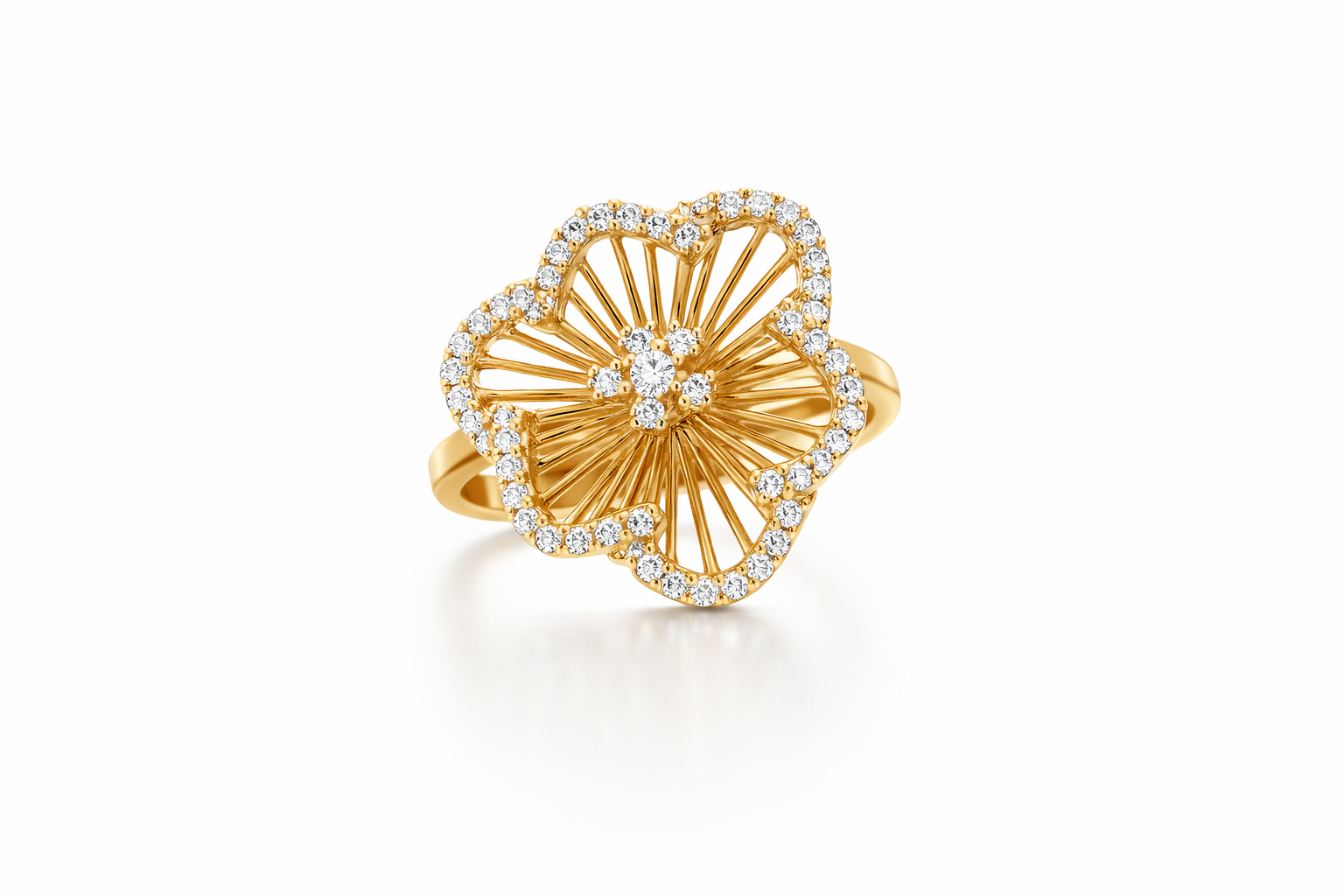 14KT CZ DETAIL MODERN FLOWER WOMAN'S RING Size 7 Weight 3.8GR
