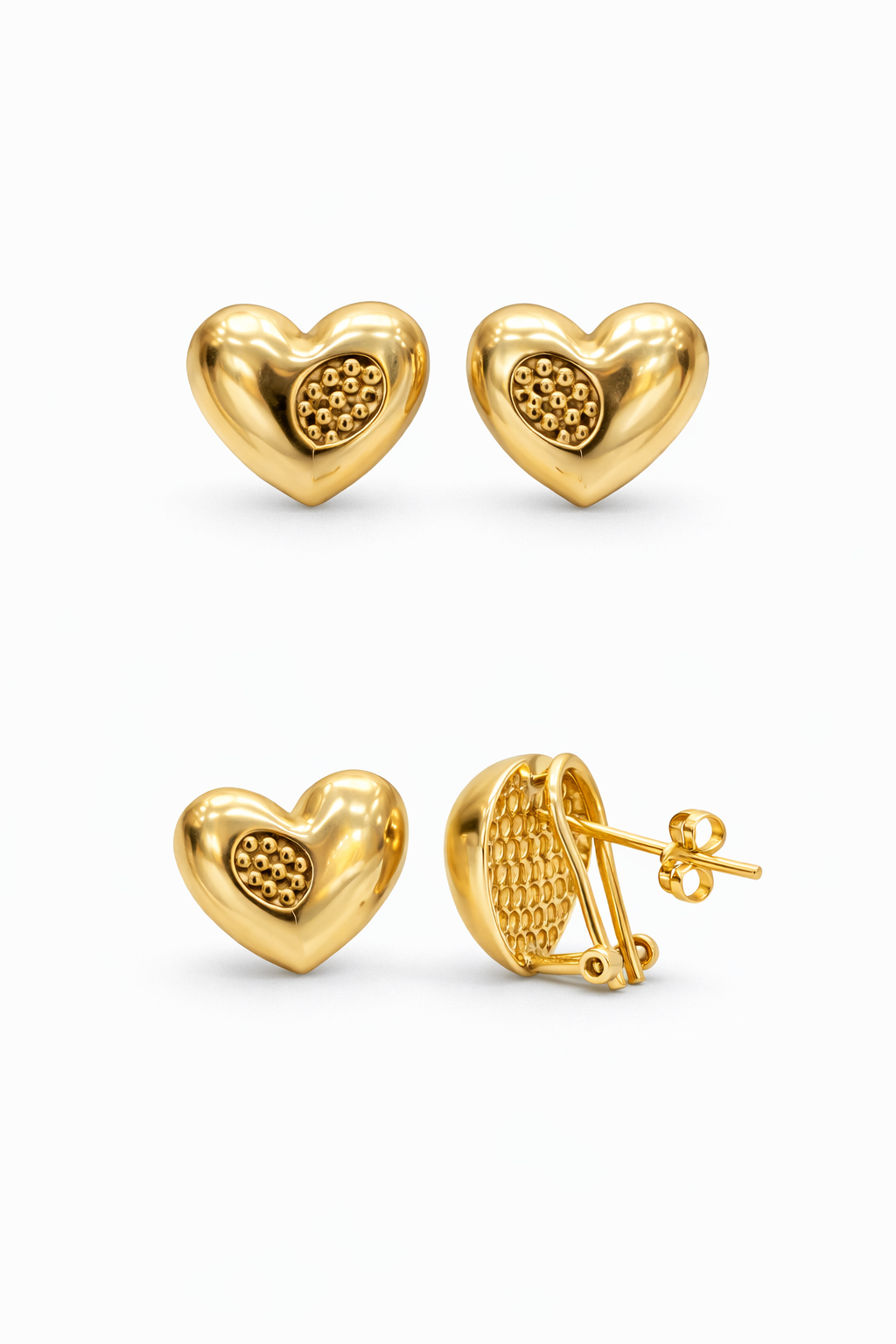10KT HEART DESIGN OMEGA BACK EARRINGS  Weigth 2.6GR