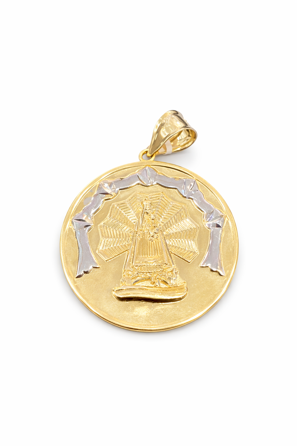 10KT EXTRA SMALL TWO TONE DETAILS CARIDAD ROUN PENDANT Size EXTRASMALL Weigth 2GR