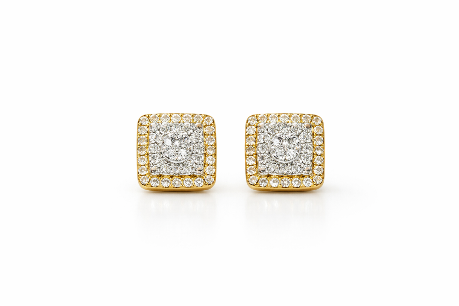 14KT ELEGANT SQUARE NATURAL DIAMOND EARRINGS 3D DESIGN