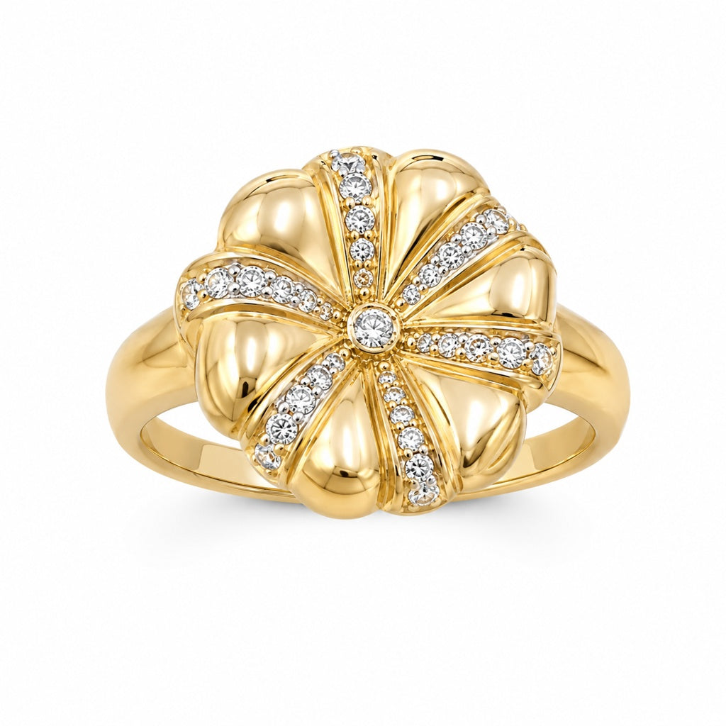 14KT ELEGANT CZ DETAILS FLOWER RING Size 8 Weigth 4.5GR
