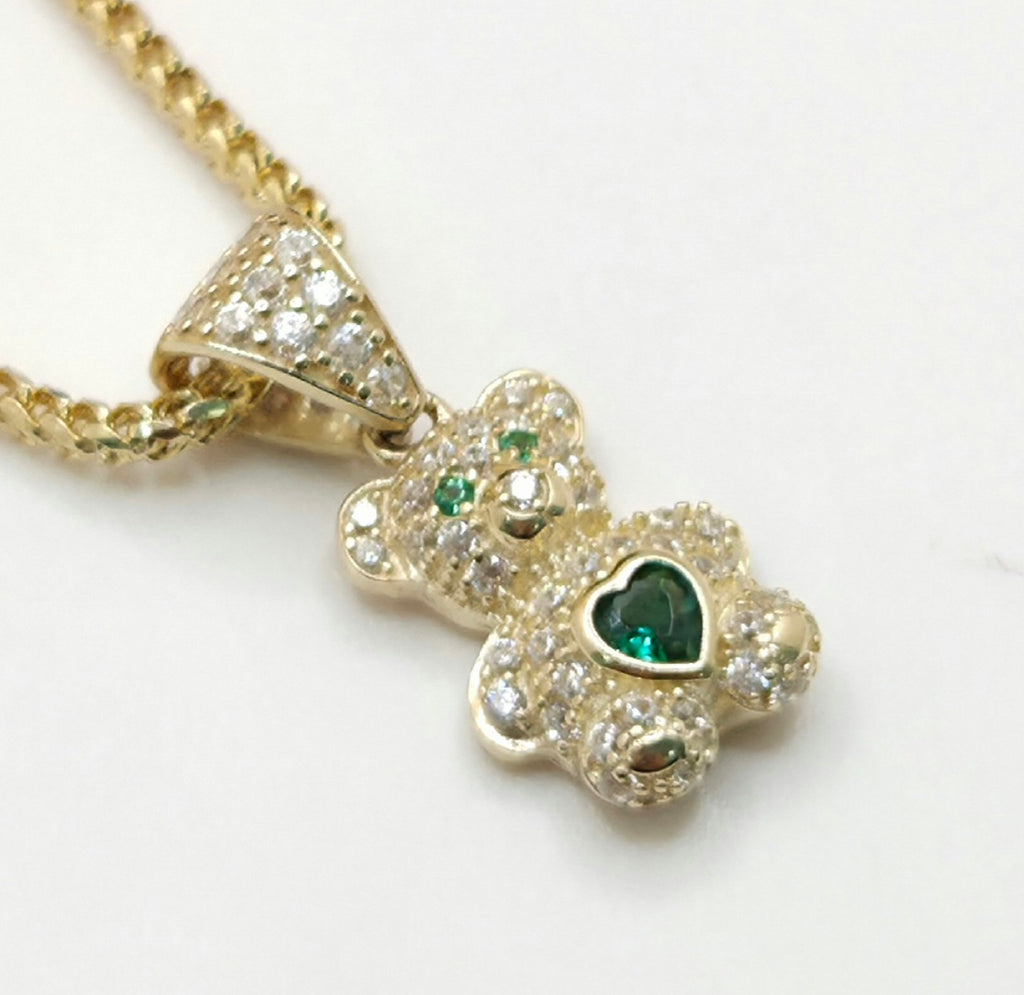 10KT GREEN CZ MEDIUM TEDDY BEAR PENDANT  Weight 1.4GR