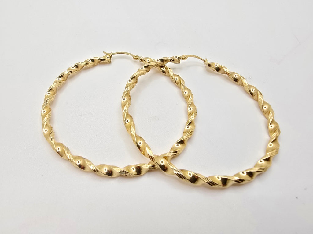 10KT ROPE DESIGN TWISTED HOOPS EARRINGS Size 3MM Weight 3.6GR
