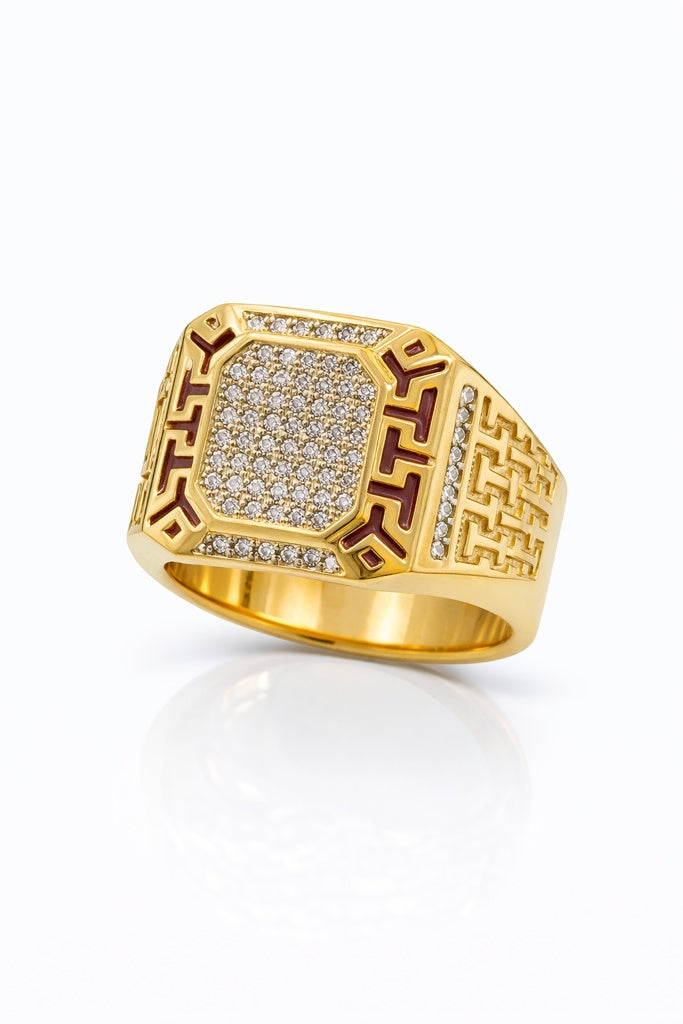 14KT SOLID GREEK SILHOUETTE DESIGN CZ DETAIL MAN'S RING Size 10 Weight 7.8GR