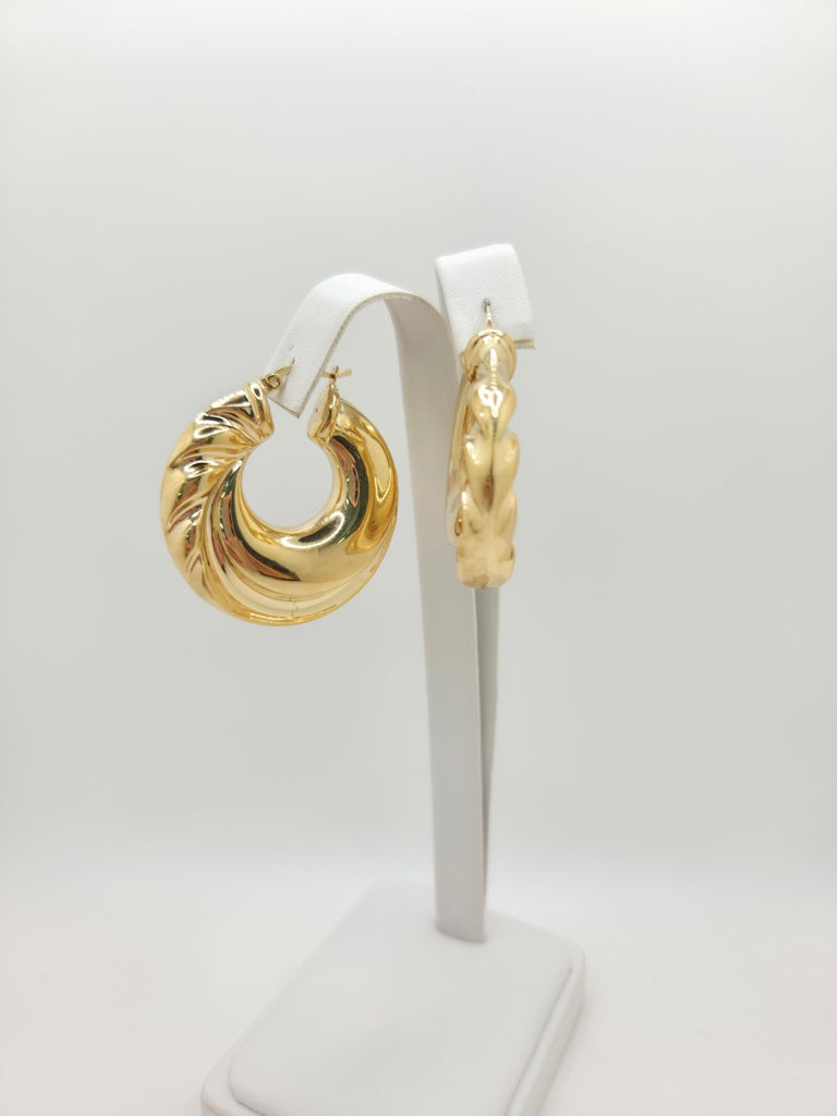 10KT RETRO ROMAN STYLE HOOPS EARRINGS Weight 10.6GR