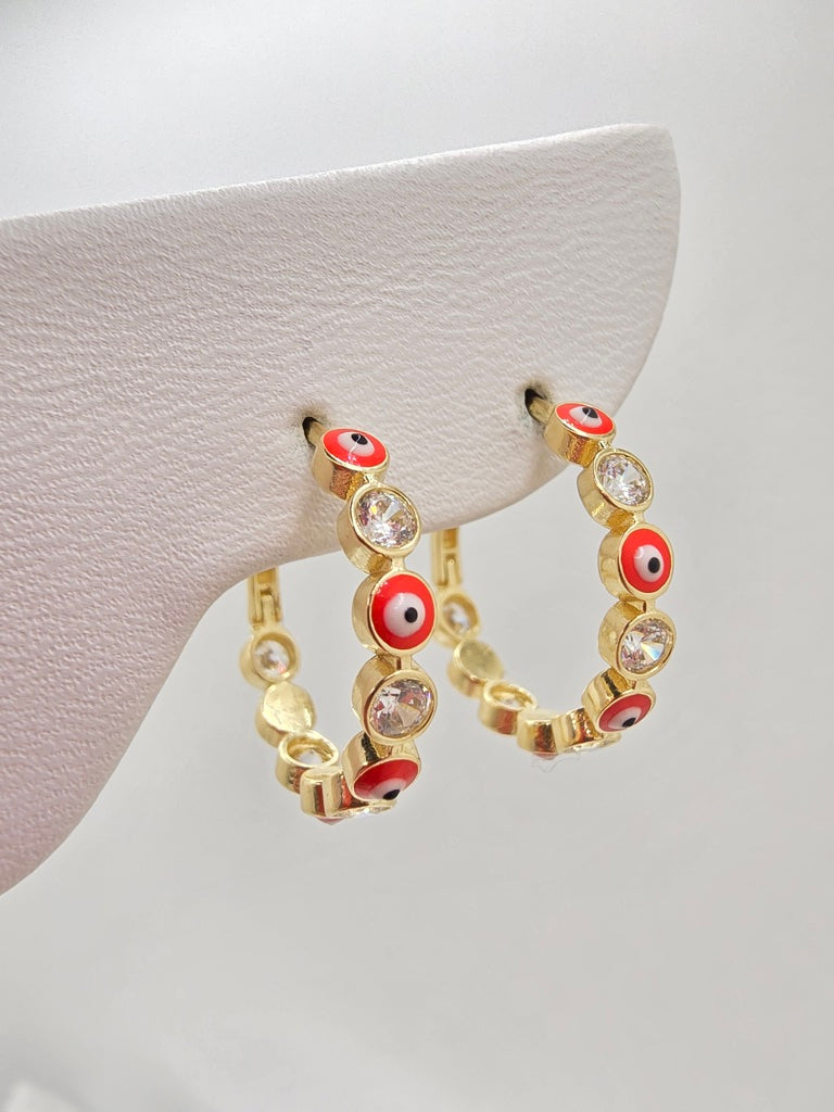 14KT SMALL RED EYES HOOPS EARRINGS Weight 3.1GR
