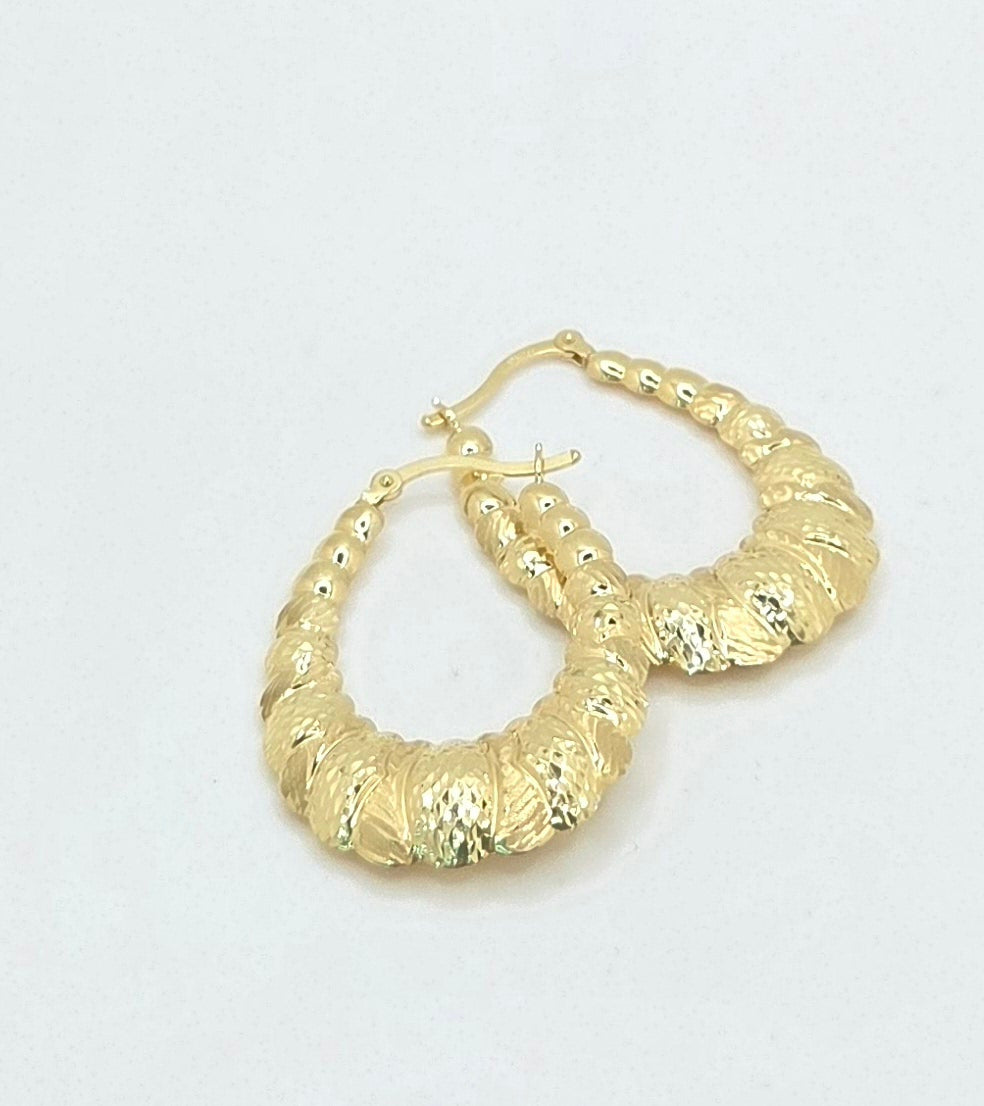 10KT VINTAGE SHRIMP DESIGN HOOPS EARRINGS Weight 3.1GR