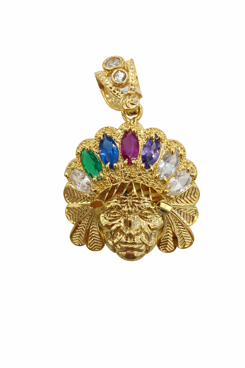 10KT COLORS CZ MEDIUM APACHE INDIAN PENDANT Weight 3.8GR
