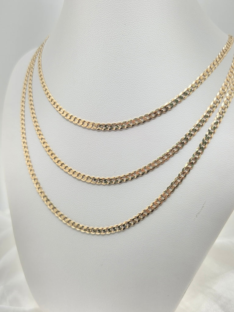 10KT SOLID CUBAN CURB FLAT CHAIN CLOSE LINK Size 22INCH 3.5MM Weight 7.5GR