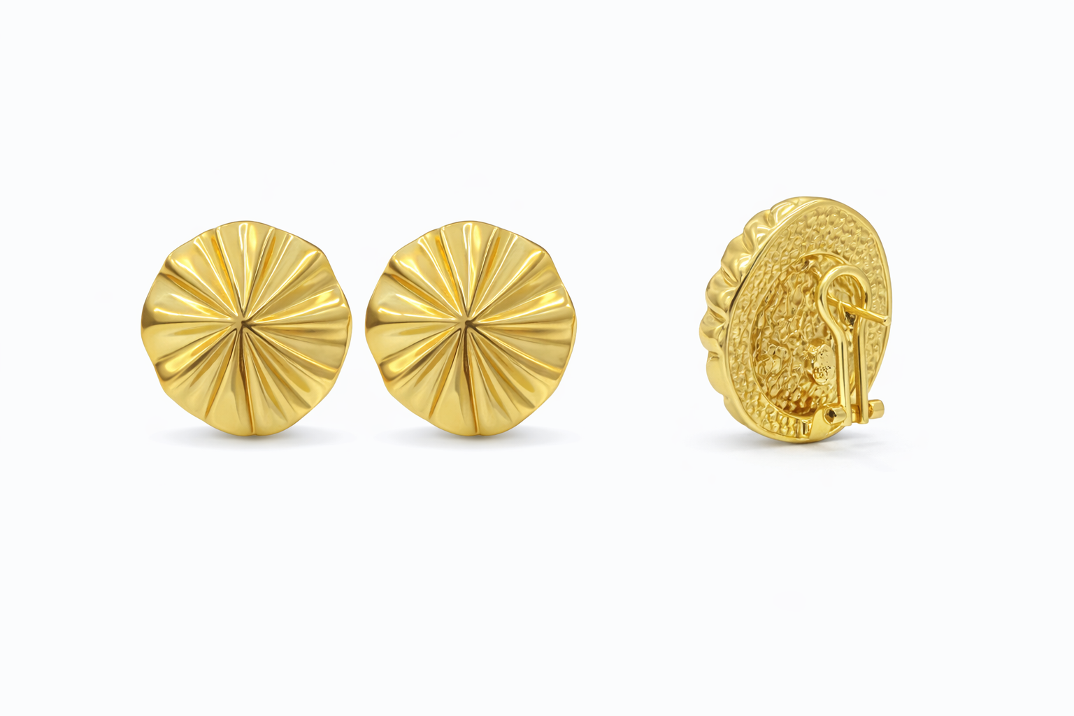 10KT VINTAGE ROUND FLOWER OMEGA BACKS EARRINGS Weight 6.8GR