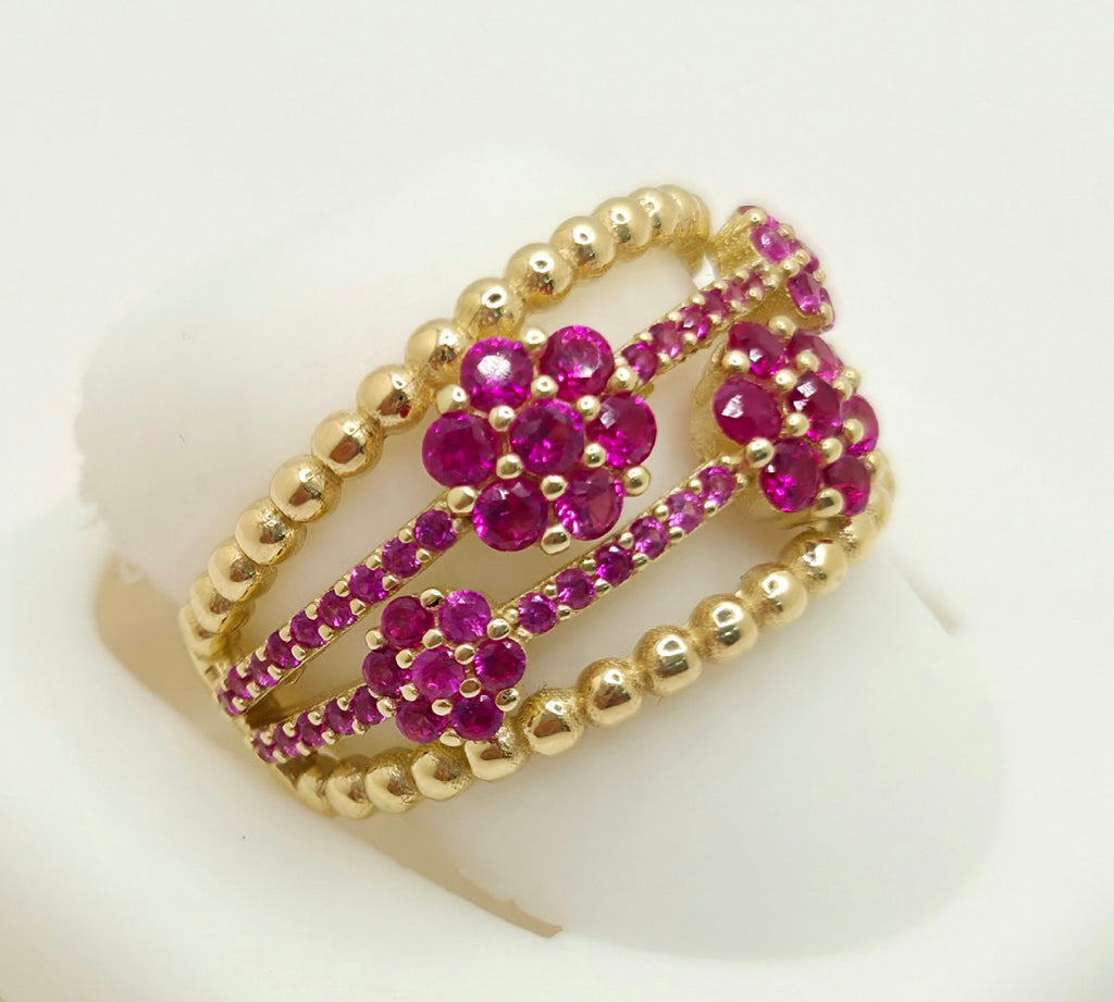 14KY PINK CZ SMALL FLOWERS RING Size 7 & 8 Weight 4.9GR