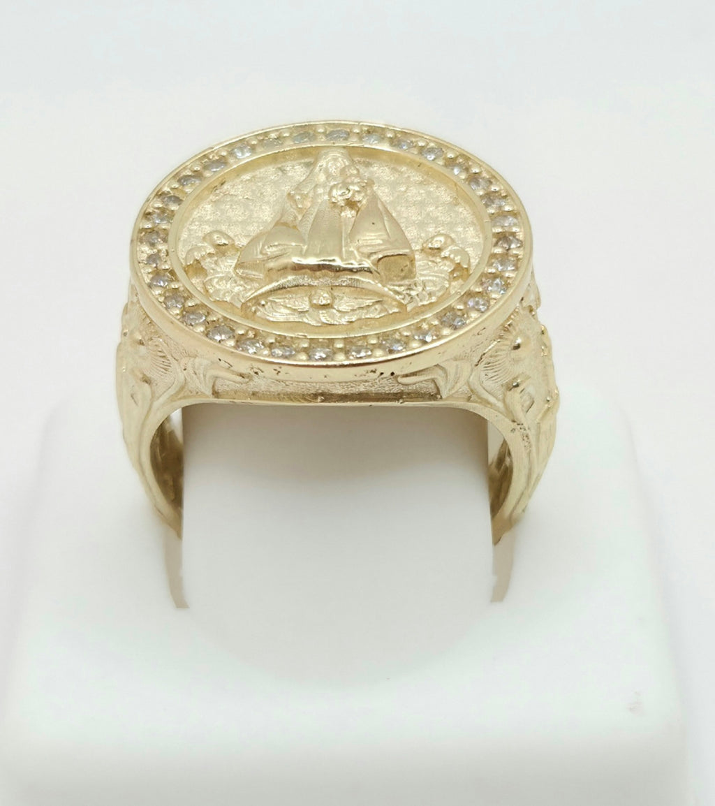 10KT ELEGANTE CZ ROUND CARIDAD RING Size 10 Weight 7.6GR
