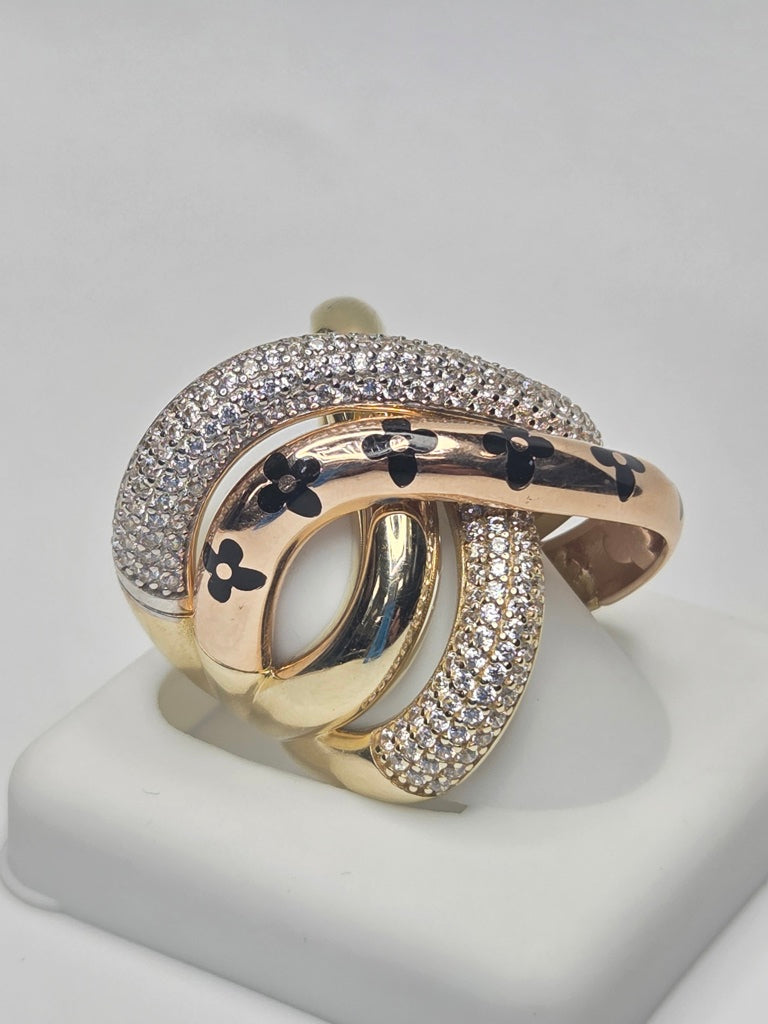 10KT EXOTIC YELLOW AND ROSE GOLD DETAIL LUXURY STYLE WOMAN'S RING Size 7 Weigth 12.1GR