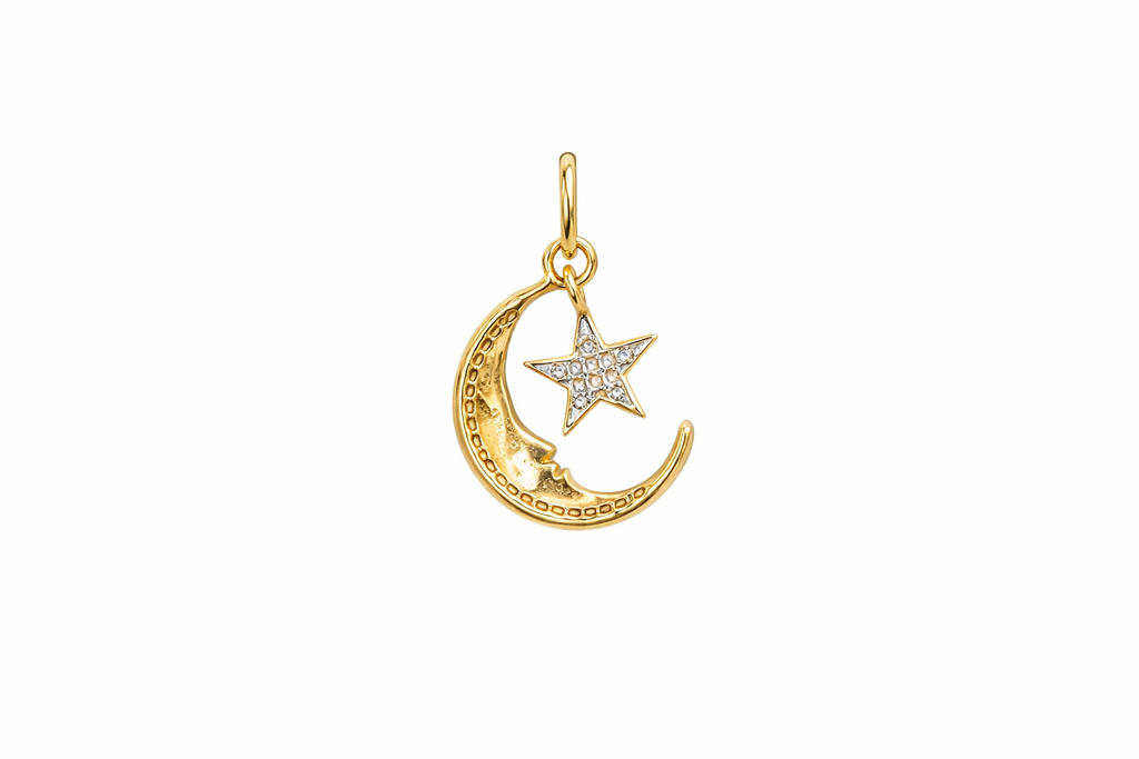 10KT SMALL MOON AND STAR DIAMOND PENDANT Size  Weigth 0.8GR