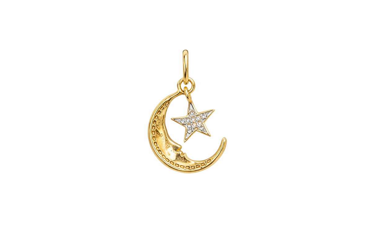 10KT SMALL MOON AND STAR DIAMOND PENDANT Size  Weigth 0.8GR