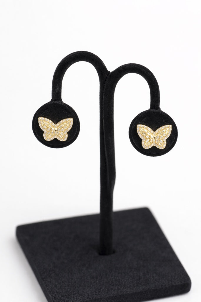 10KT SMALL NUGGETS AND CZ DETAILS BUTTERFLY EARRINGS Size  Weigth 2.7GR