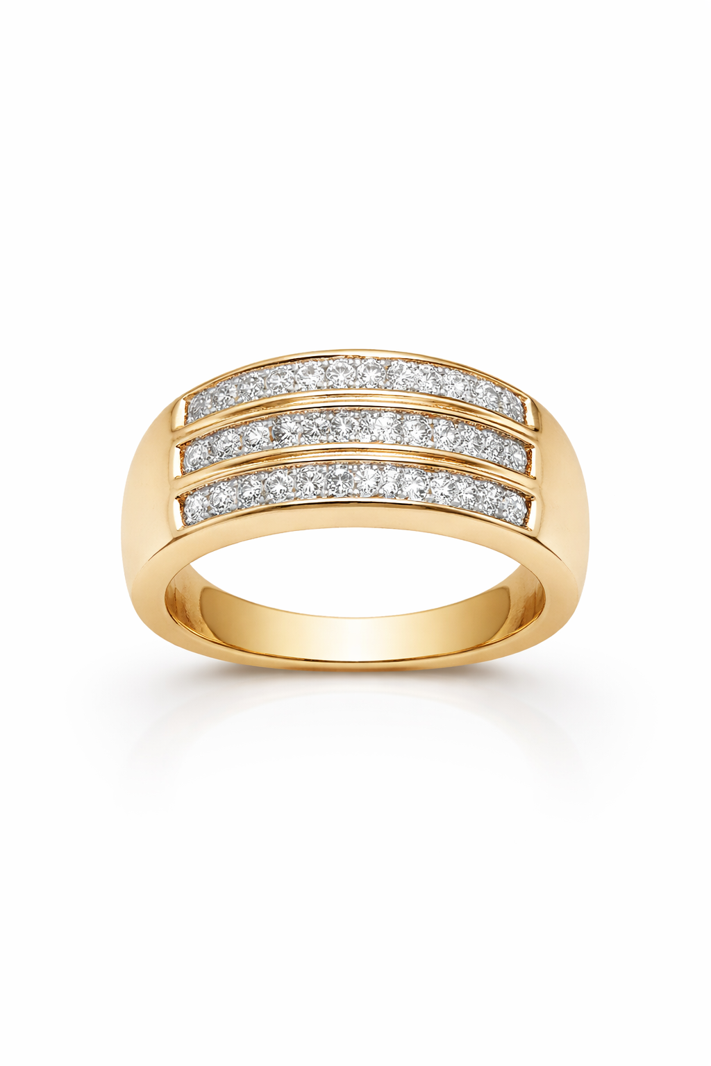 10KT ELEGANT THREE ROW DIAMOND WOMAN'S RING Size 7 Weight 4.7GR