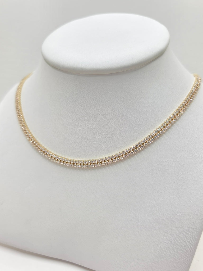 14KT ELEGANT DOUBLE ROW TENNIS NECKLACE Size 18INCH 4MM Weight 13.8GR