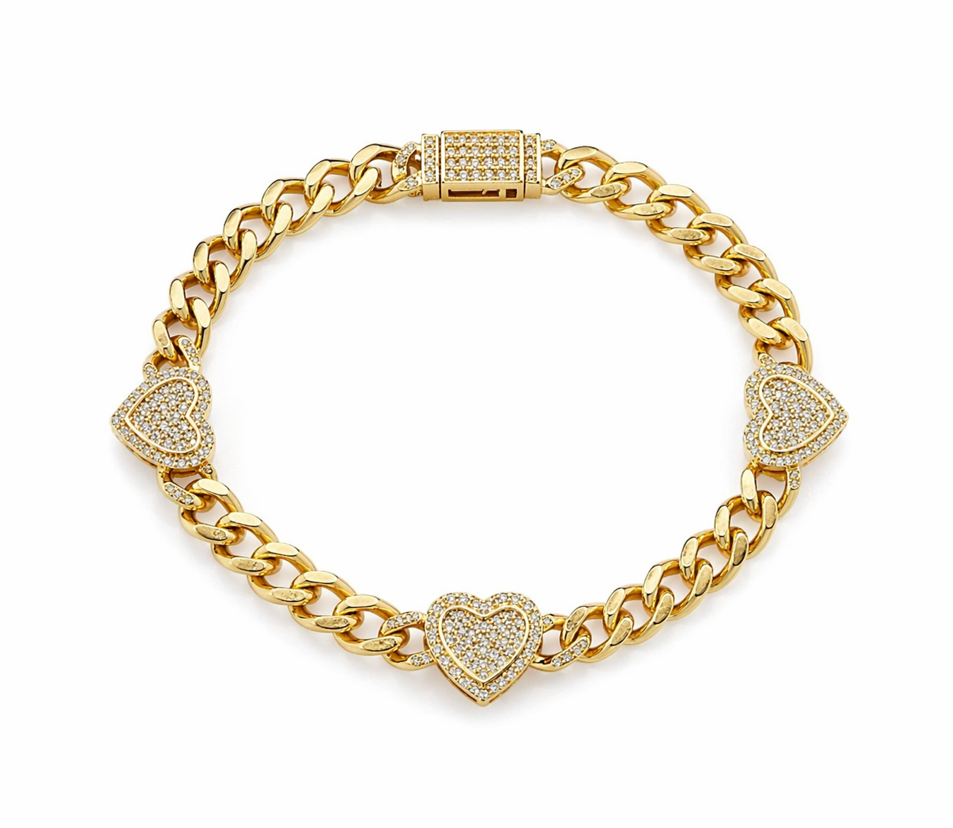 10KT CZ HEART IN MONACO STYLE BRACELET Size 7.5INCH 5MM Weigth 6.9GR