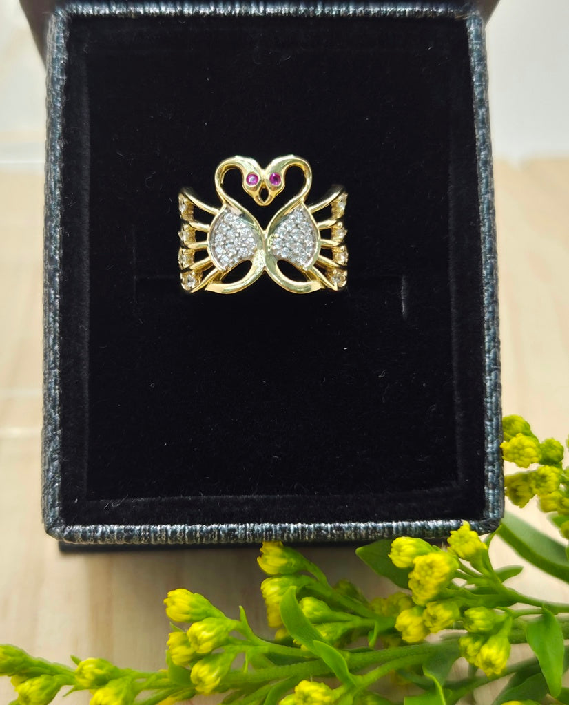 14KT DELICATE TWO SWAN WOMAN'S RING Size 7 Weight 3.3GR