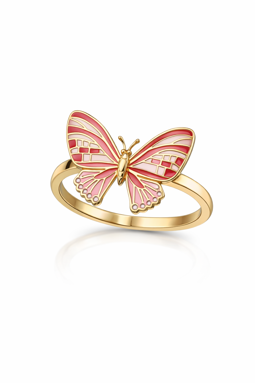 14KT PINK AND RED BUTTERFLY RING  Size 7 Weight 2.52GR