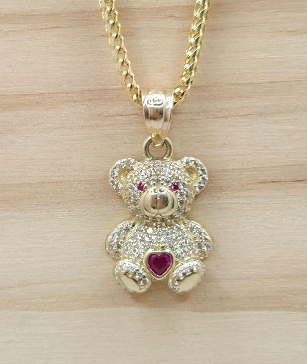 10KT RED CZ MEDIUM BEAR PENDANT Weight 2.3GR