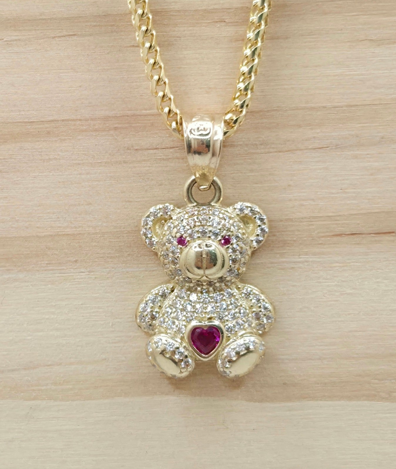 10KT RED CZ MEDIUM BEAR PENDANT Weight 2.3GR